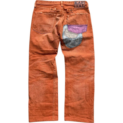 Kapital Faded Orange Selvedge Denim 5P Straight Leg (Patchwork)