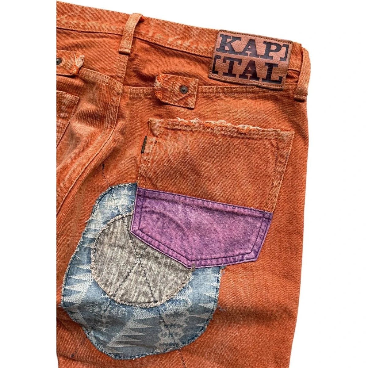 Kapital Faded Orange Selvedge Denim 5P Straight Leg (Patchwork)