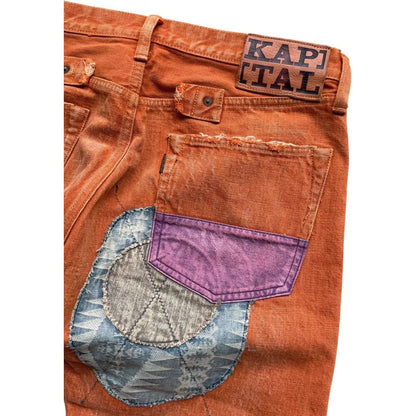 Kapital Faded Orange Selvedge Denim 5P Straight Leg (Patchwork)