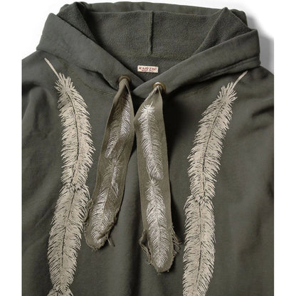 Kapital Fleece Feather Cord Catfish Hood Sweatshirt (Feather Print)