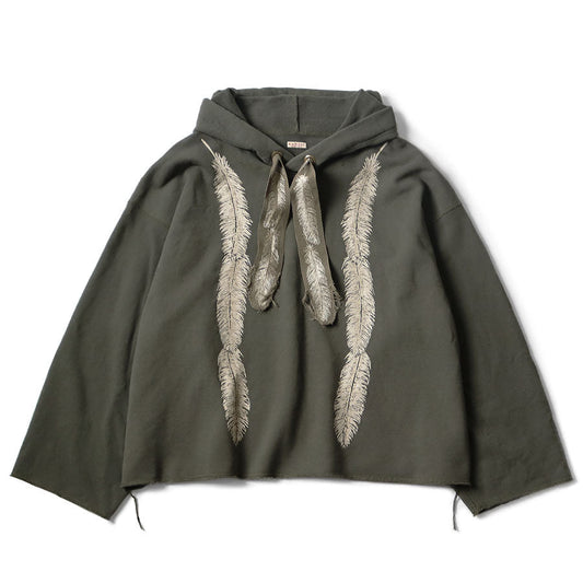 Kapital Fleece Feather Cord Catfish Hood Sweatshirt (Feather Print)