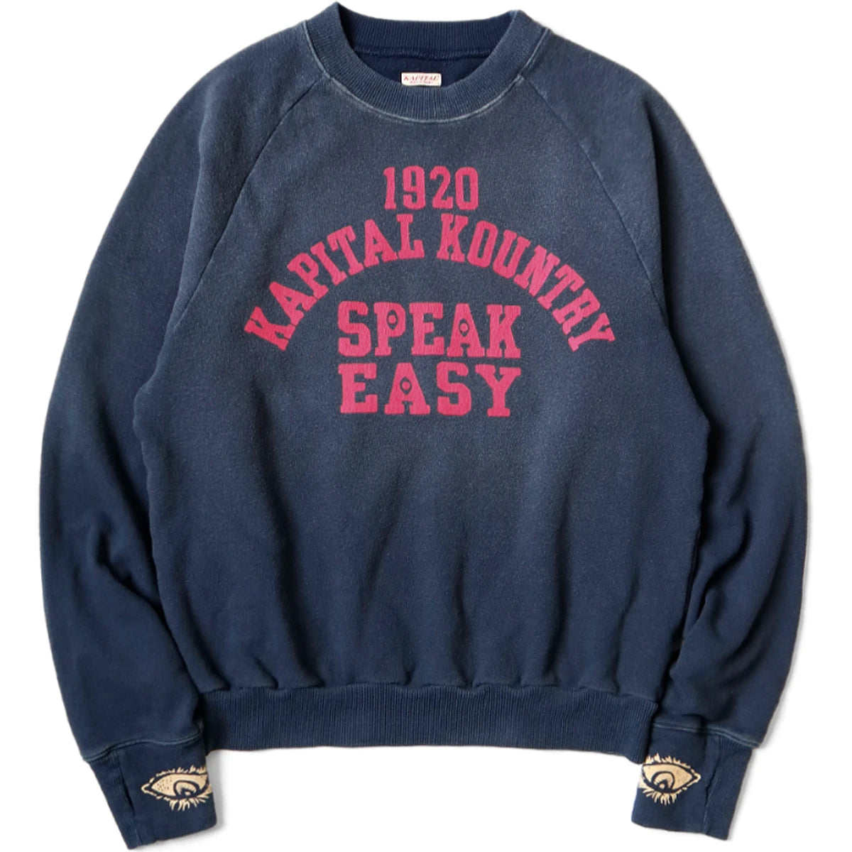 Kapital Fleece Raglan Crewneck Sweatshirt (Speakeasy College Print)