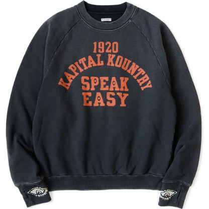 Kapital Fleece Raglan Crewneck Sweatshirt (Speakeasy College Print)