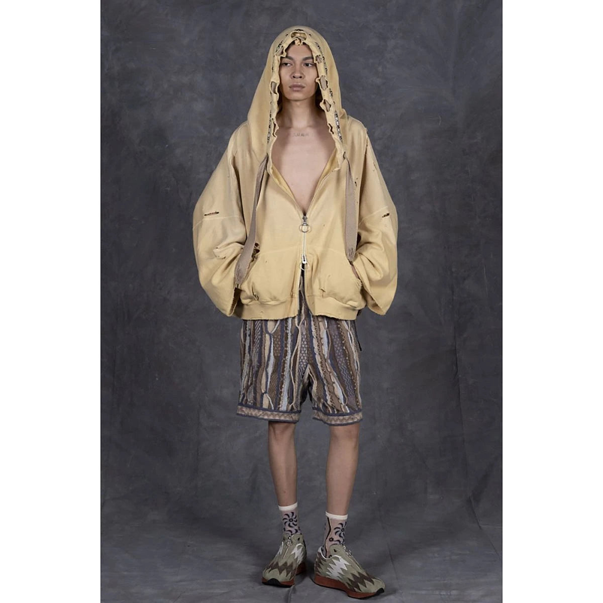 Kapital Fleece Thriller Damaged Devil Zip Hood Blouson (Studs Remake)