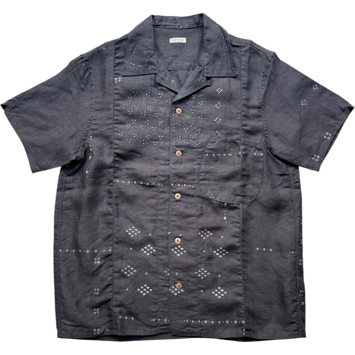 Kapital French Cloth Linen Bandana Discharge Print Aloha Shirt (Santo Domingo Print)