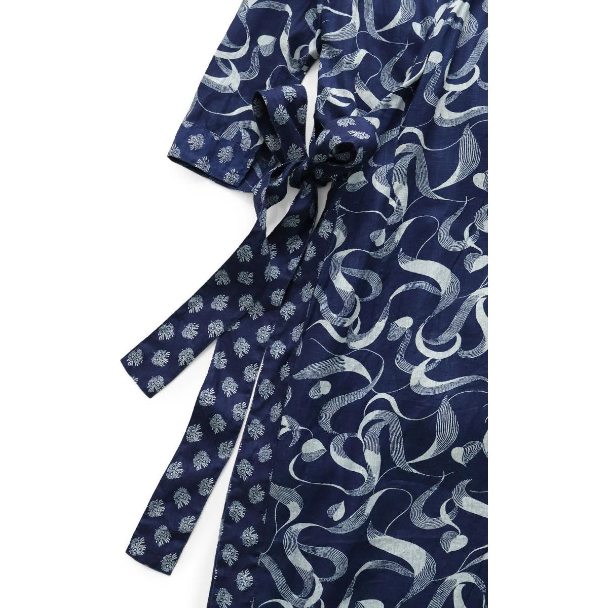 Kapital French Cross Linen, Discharge Print Okra Pattern Lychee Dress