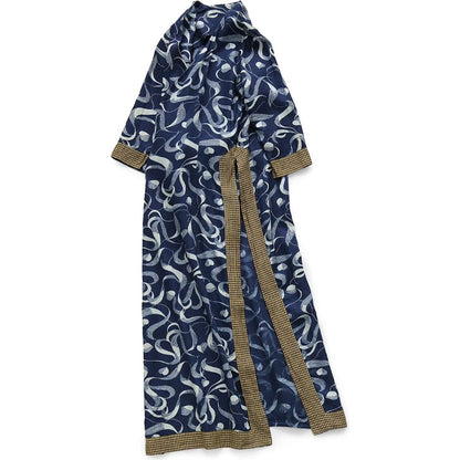 Kapital French Cross Linen, Discharge Print Okra Pattern Lychee Dress