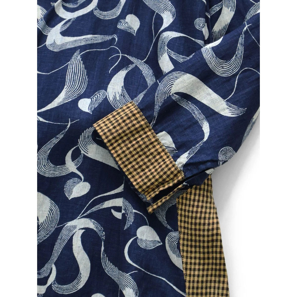 Kapital French Cross Linen, Discharge Print Okra Pattern Lychee Dress