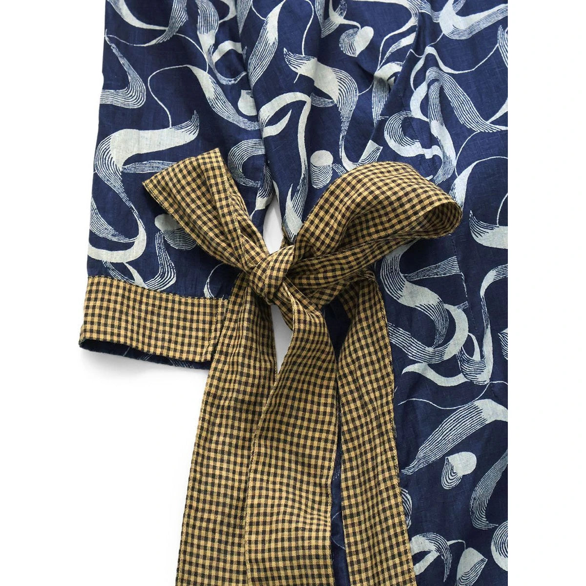 Kapital French Cross Linen, Discharge Print Okra Pattern Lychee Dress