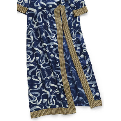Kapital French Cross Linen, Discharge Print Okra Pattern Lychee Dress