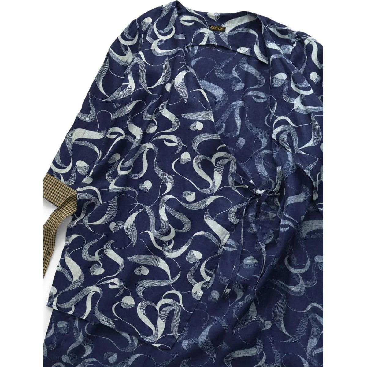Kapital French Cross Linen, Discharge Print Okra Pattern Lychee Dress