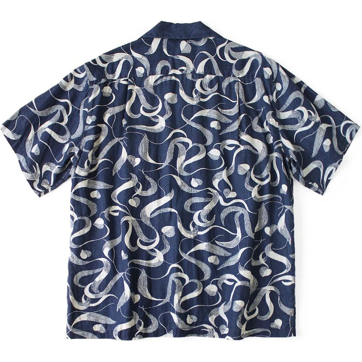 Kapital French Cross Linen Discharge Print Okra Pattern Short Sleeve Open Collar Shirt
