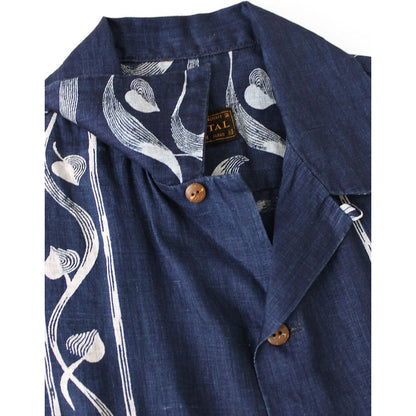Kapital French Cross Linen Discharge Print Okra Pattern Short Sleeve Open Collar Shirt
