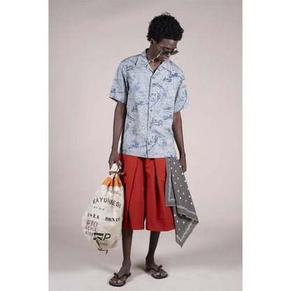 Kapital French Cross Linen Open Collar Shirt (Key West Discharge Print)