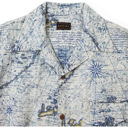 Kapital French Cross Linen Open Collar Shirt (Key West Discharge Print)