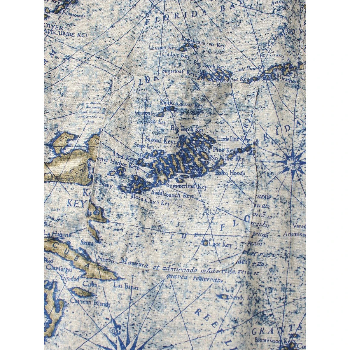 Kapital French Cross Linen Open Collar Shirt (Key West Discharge Print)