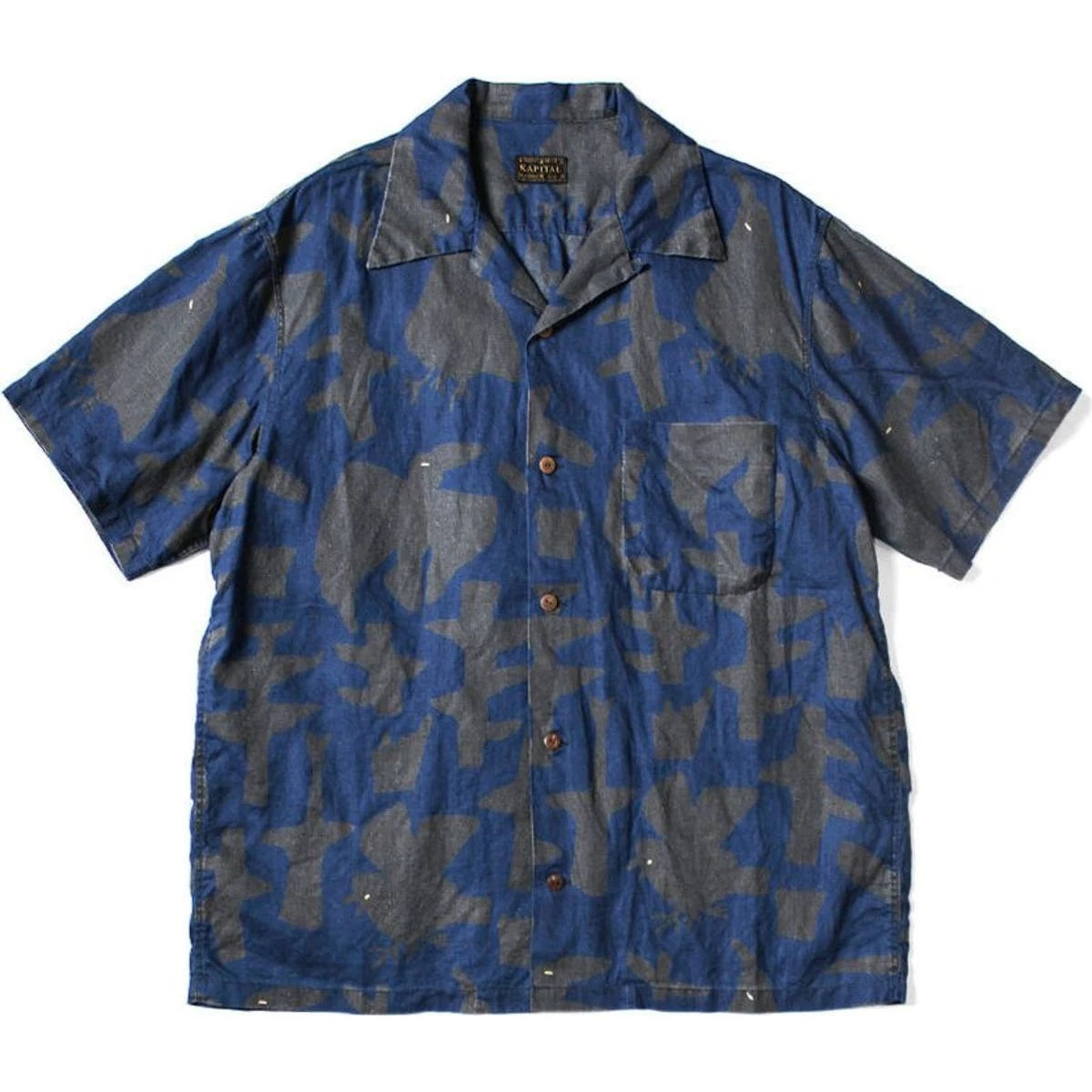 Kapital French Cross Linen Guiding Light Crow Discharge Print Aloha Shirt