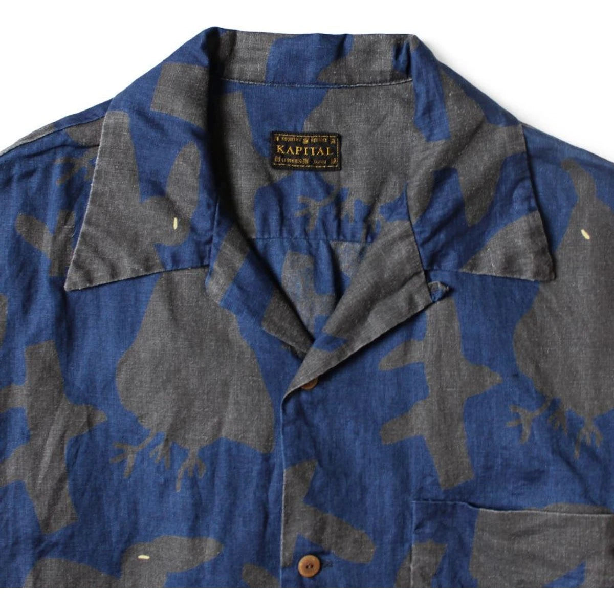 Kapital French Cross Linen Guiding Light Crow Discharge Print Aloha Shirt