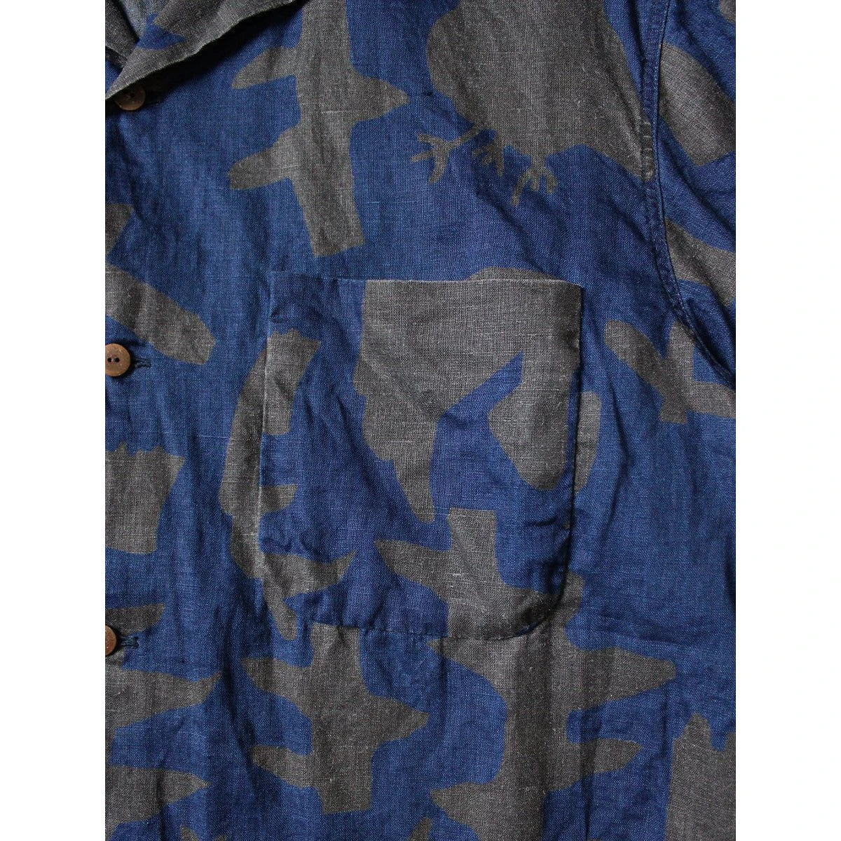 Kapital French Cross Linen Guiding Light Crow Discharge Print Aloha Shirt