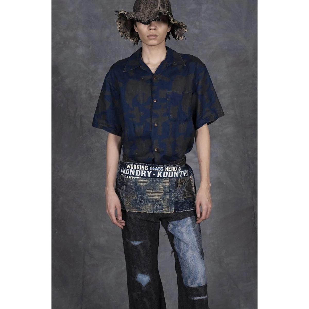 Kapital French Cross Linen Guiding Light Crow Discharge Print Aloha Shirt