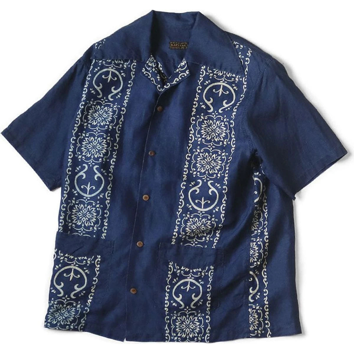 Kapital French Cross Linen Havana Naja Pattern Wrangle Collar Cuban Shirt (Short Sleeve)