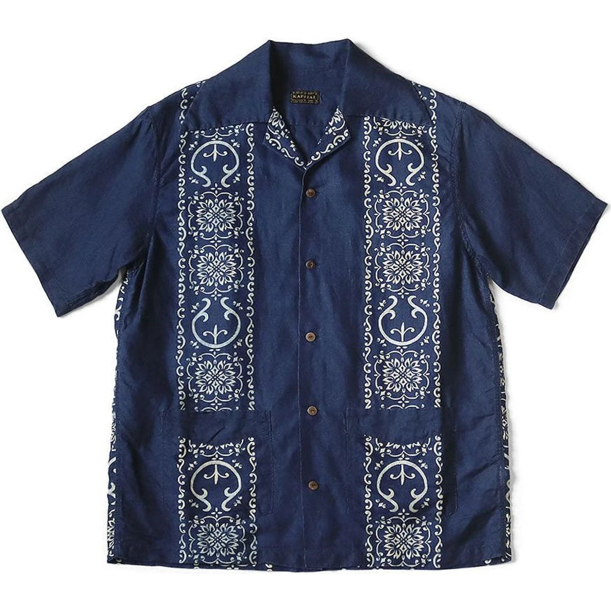 Kapital French Cross Linen Havana Naja Pattern Wrangle Collar Cuban Shirt (Short Sleeve)