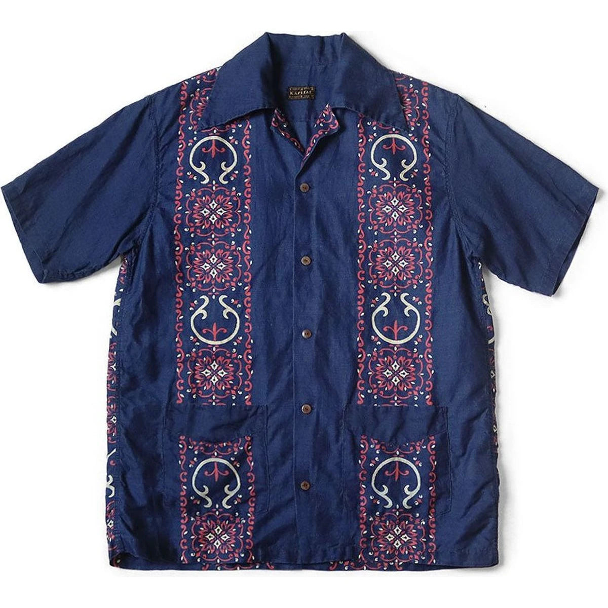 Kapital French Cross Linen Havana Naja Pattern Wrangle Collar Cuban Shirt (Short Sleeve)