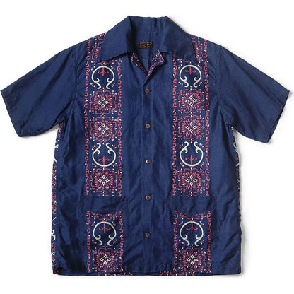 Kapital French Cross Linen Havana Naja Pattern Wrangle Collar Cuban Shirt (Short Sleeve)