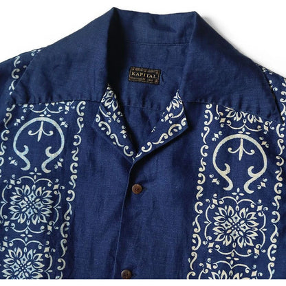 Kapital French Cross Linen Havana Naja Pattern Wrangle Collar Cuban Shirt (Short Sleeve)