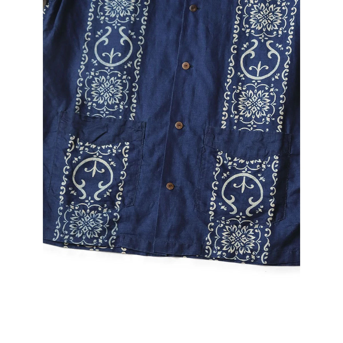 Kapital French Cross Linen Havana Naja Pattern Wrangle Collar Cuban Shirt (Short Sleeve)