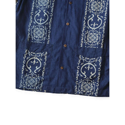 Kapital French Cross Linen Havana Naja Pattern Wrangle Collar Cuban Shirt (Short Sleeve)