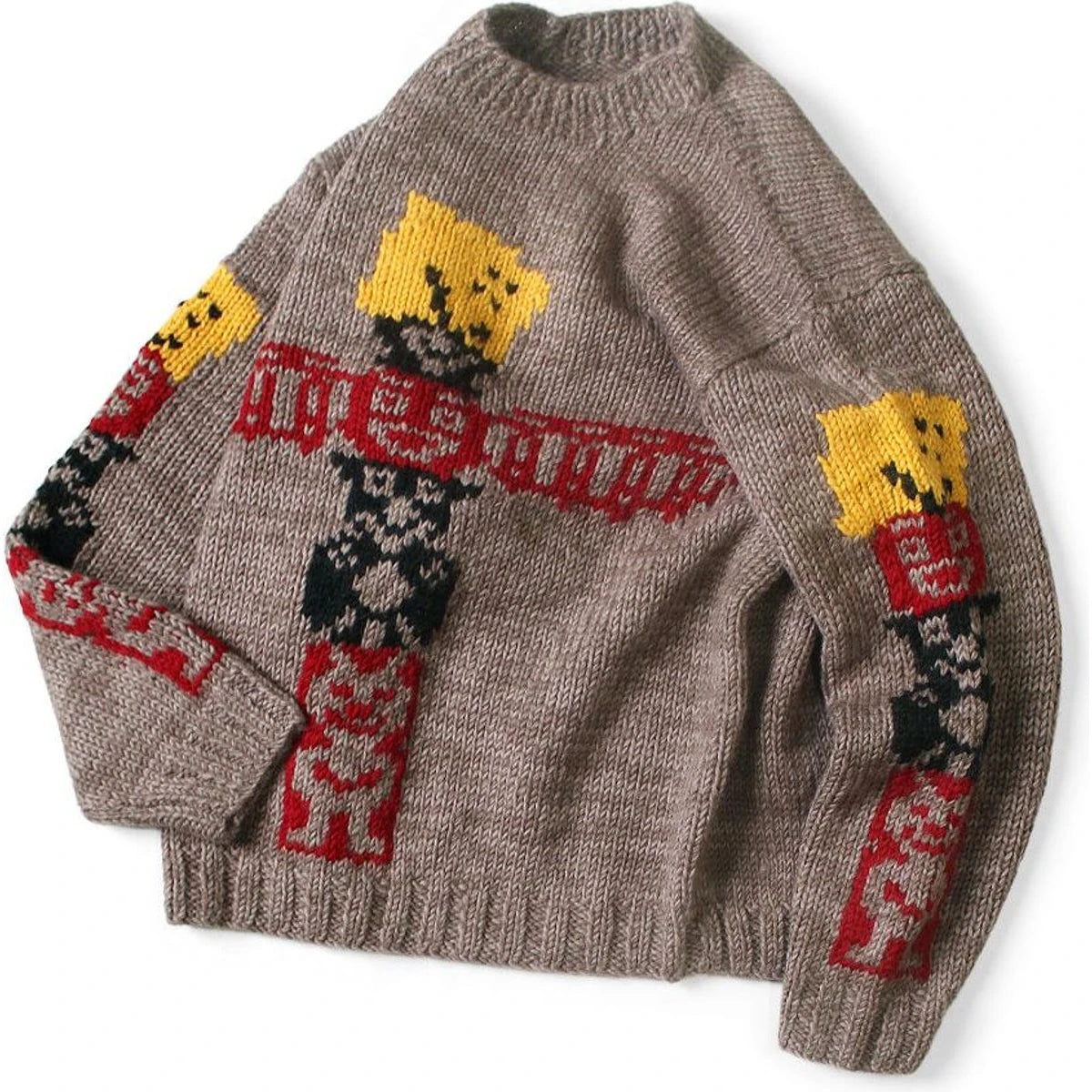 Kapital Hand Knit Peckish Totem Pole Couchin Crew Sweater