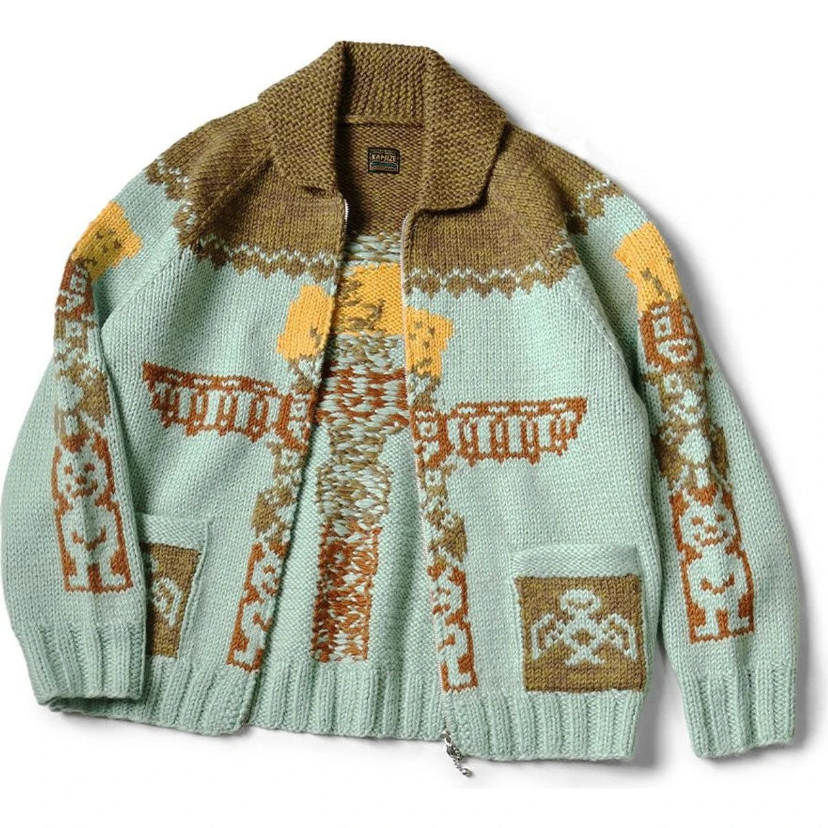 Kapital Hand Knit Peckish Totem Pole Zip Cardigan