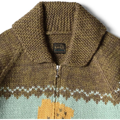 Kapital Hand Knit Peckish Totem Pole Zip Cardigan