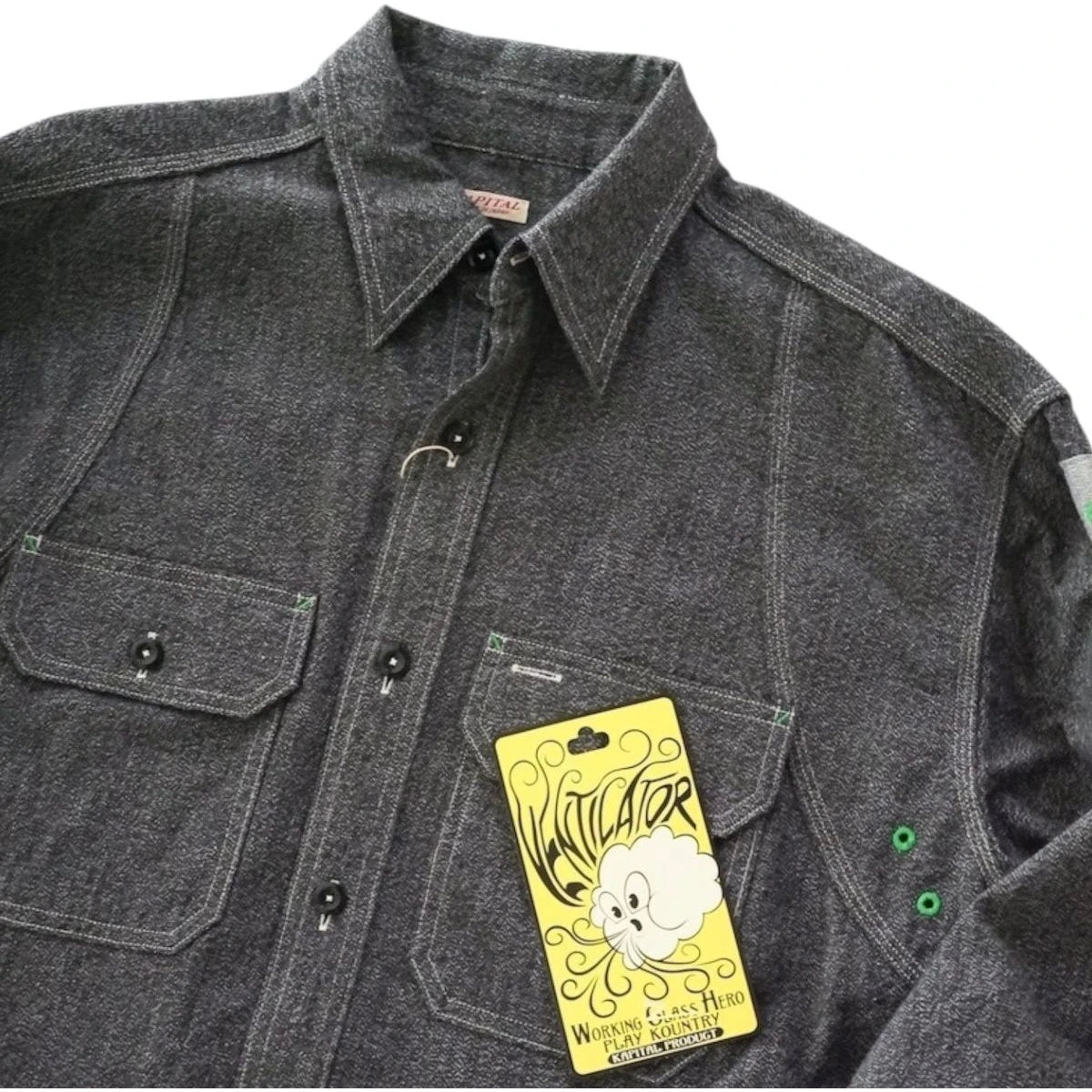 Kapital Heather Chambray 2Tone Bone Patch Ventilator Work Shirt