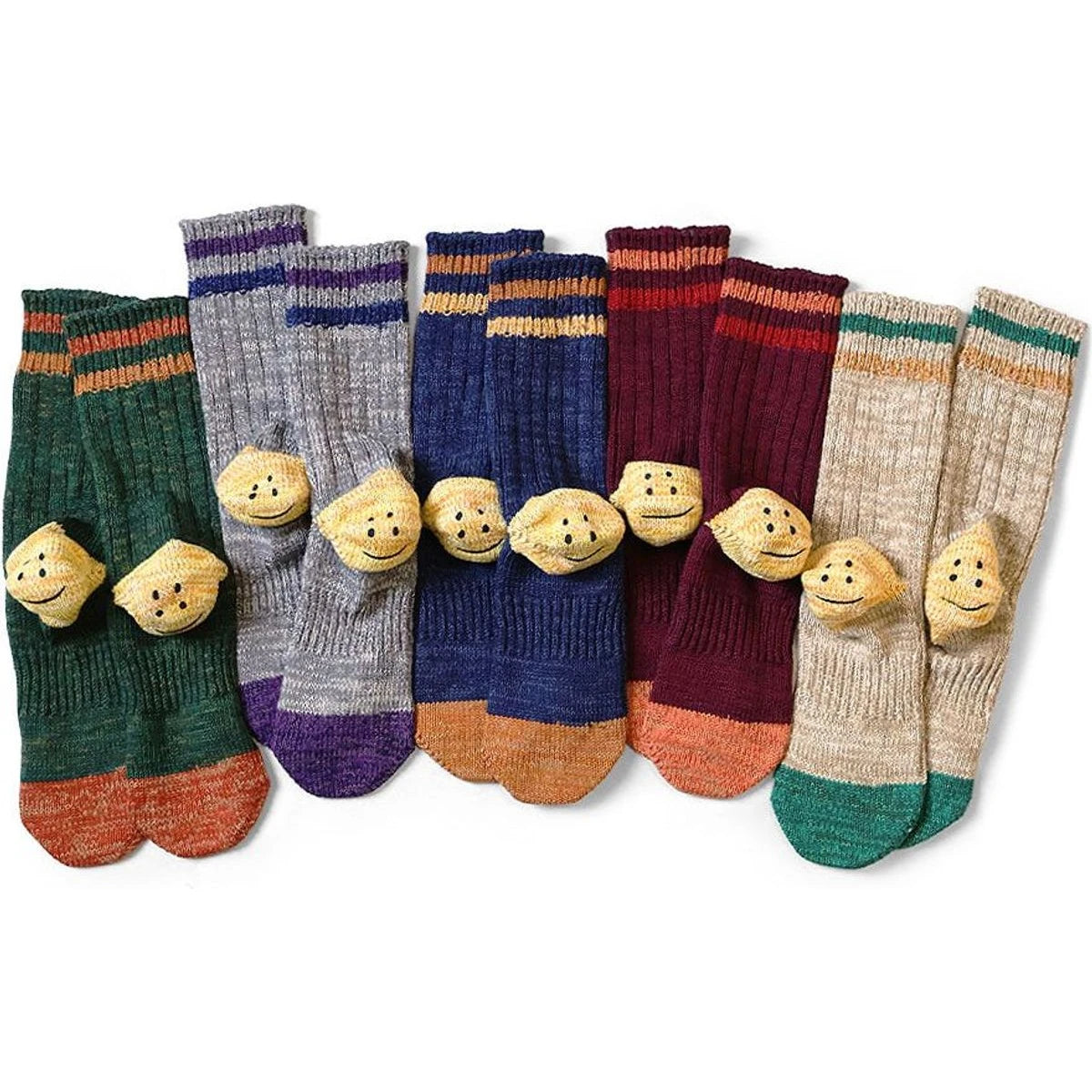 Kapital Heather Ivy Rainbowy Happy Heel Smile Socks