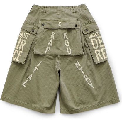 Kapital Herringbone Jumbo Monkey Shorts (Factory Repair Detail & Embroidery)