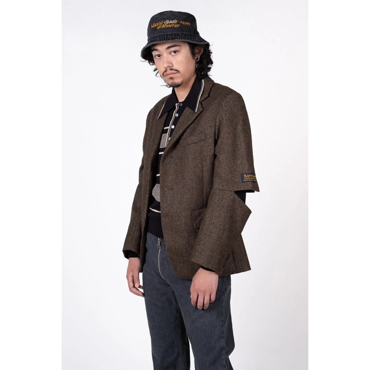 Kapital Herringbone Tweed Cutout Elbow Jacket