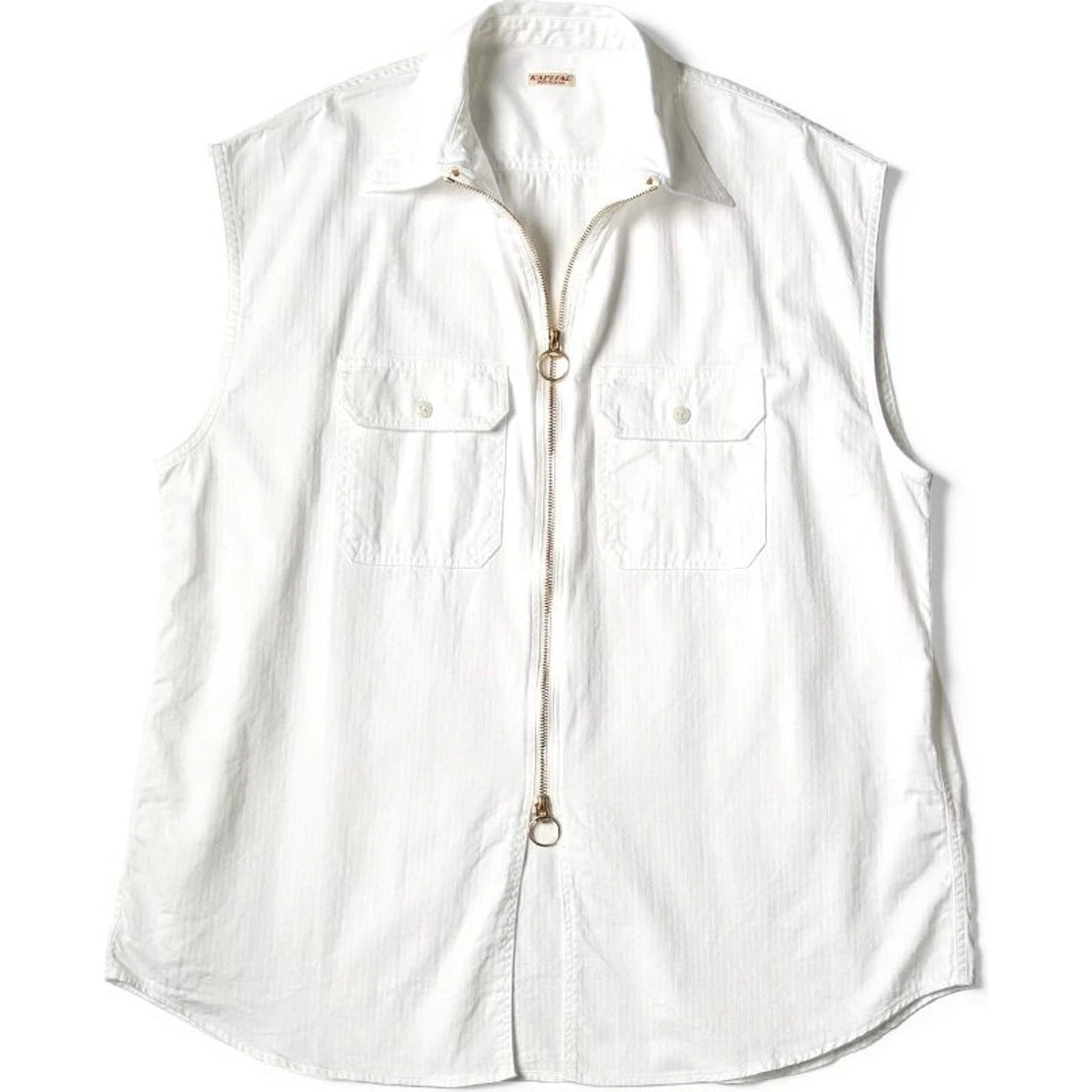 Kapital Herringbone Twill Sleeveless Zipper Work Shirt