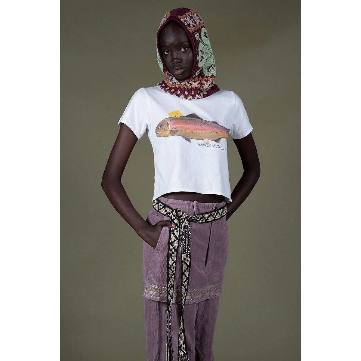 Kapital Jersey Cropped T-Shirt (1 Trout Peckish Rainbowy Print)