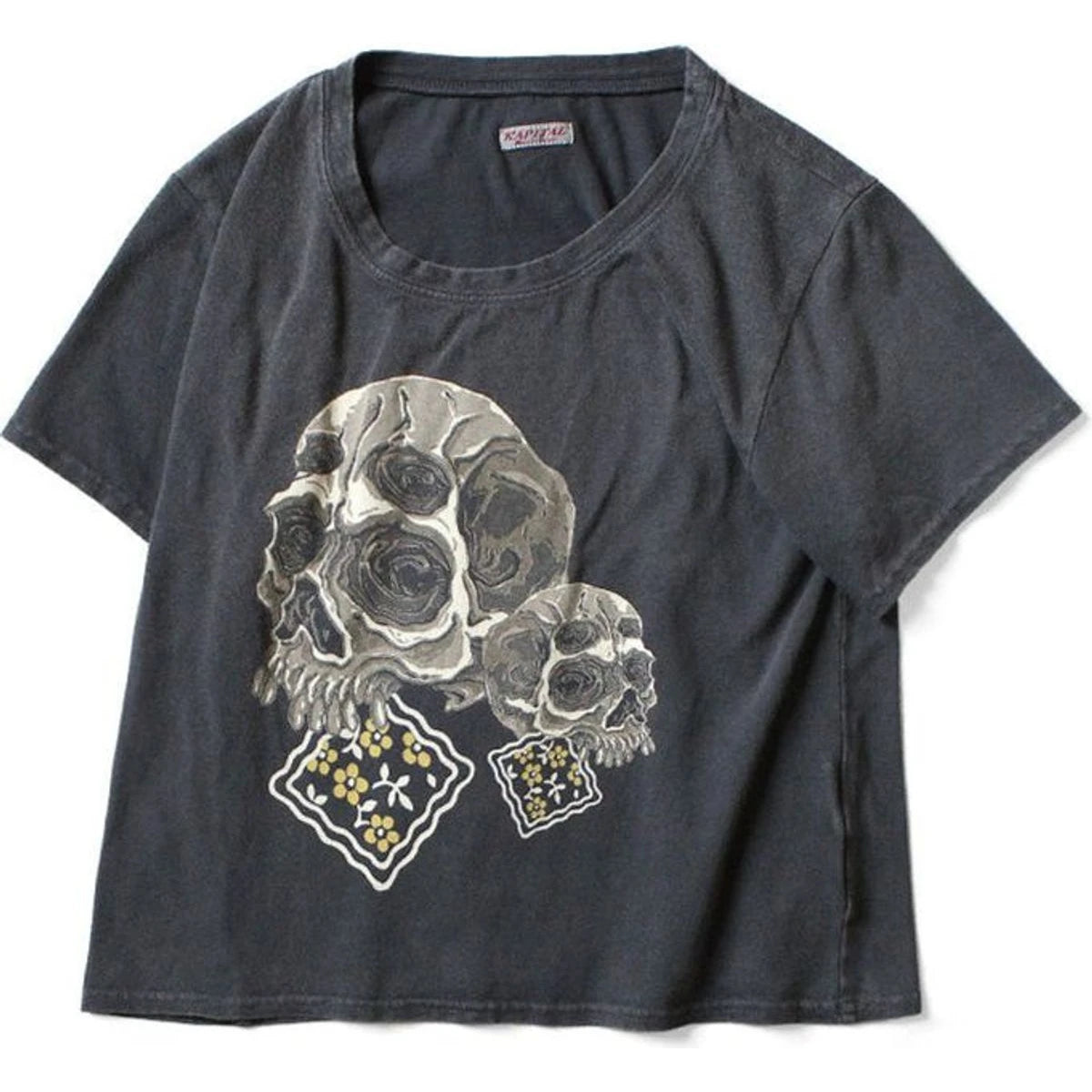 Kapital Jersey Cropped T-Shirt (Peckish Rain Skull Print)