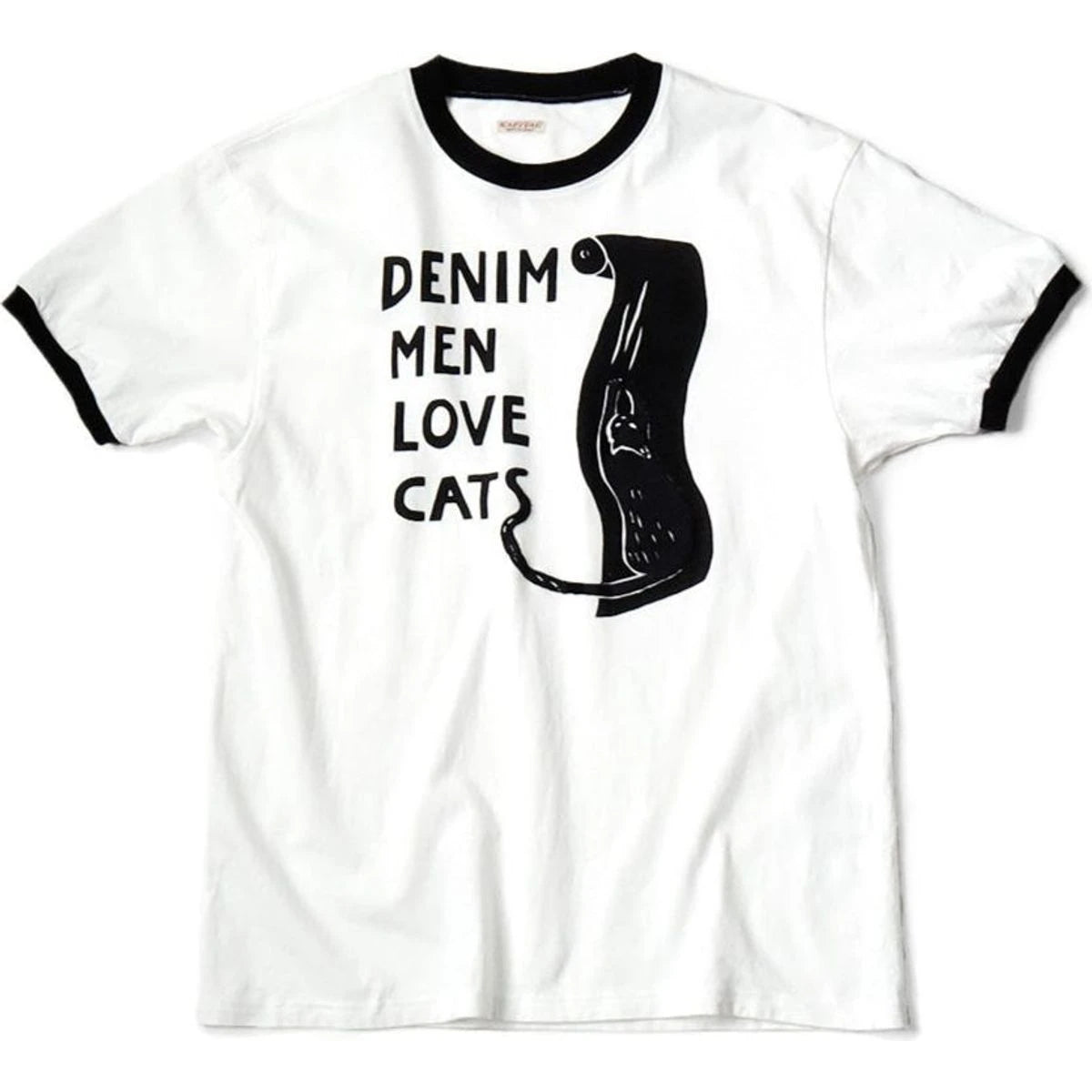 Kapital Jersey Ringer Tee (Denim Men Love Cats Scratch Print)