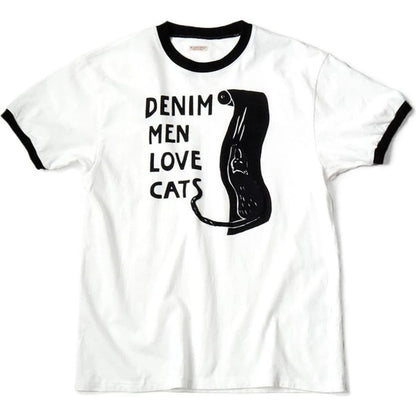 Kapital Jersey Ringer Tee (Denim Men Love Cats Scratch Print)