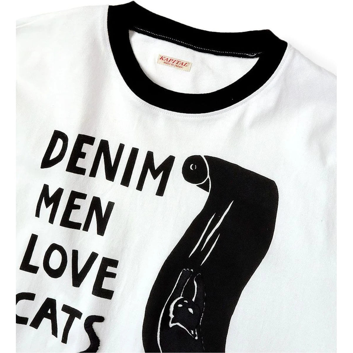 Kapital Jersey Ringer Tee (Denim Men Love Cats Scratch Print)