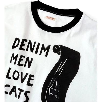 Kapital Jersey Ringer Tee (Denim Men Love Cats Scratch Print)