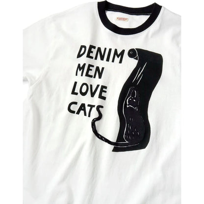Kapital Jersey Ringer Tee (Denim Men Love Cats Scratch Print)