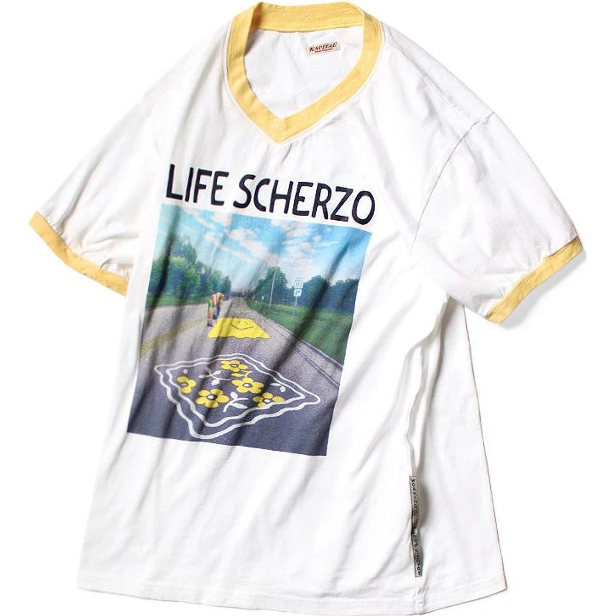 Kapital Jersey V Neck Ringer T(Life Scherzo Road Sign Painterpt)