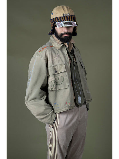 Kapital Herringbone Hunter Drizzler Jacket (Memorial Embroidery Model)