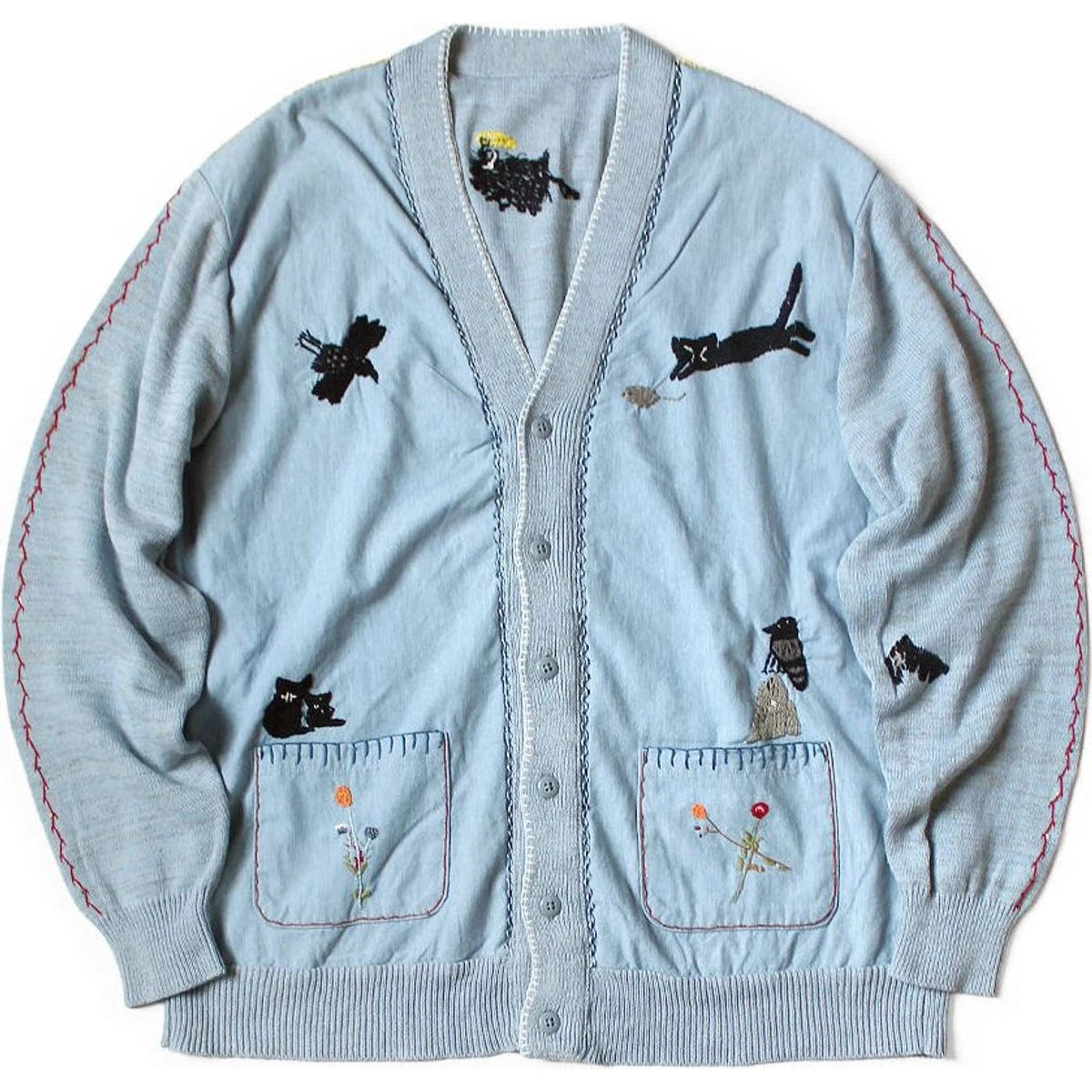 Kapital Knit And Chambray Cardigan (Crow & Cat Embroidery)