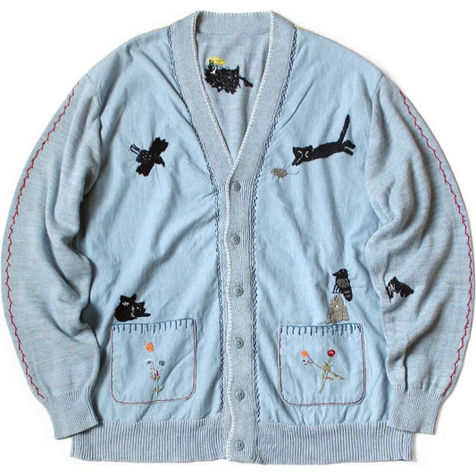 Kapital Knit And Chambray Cardigan (Crow & Cat Embroidery)